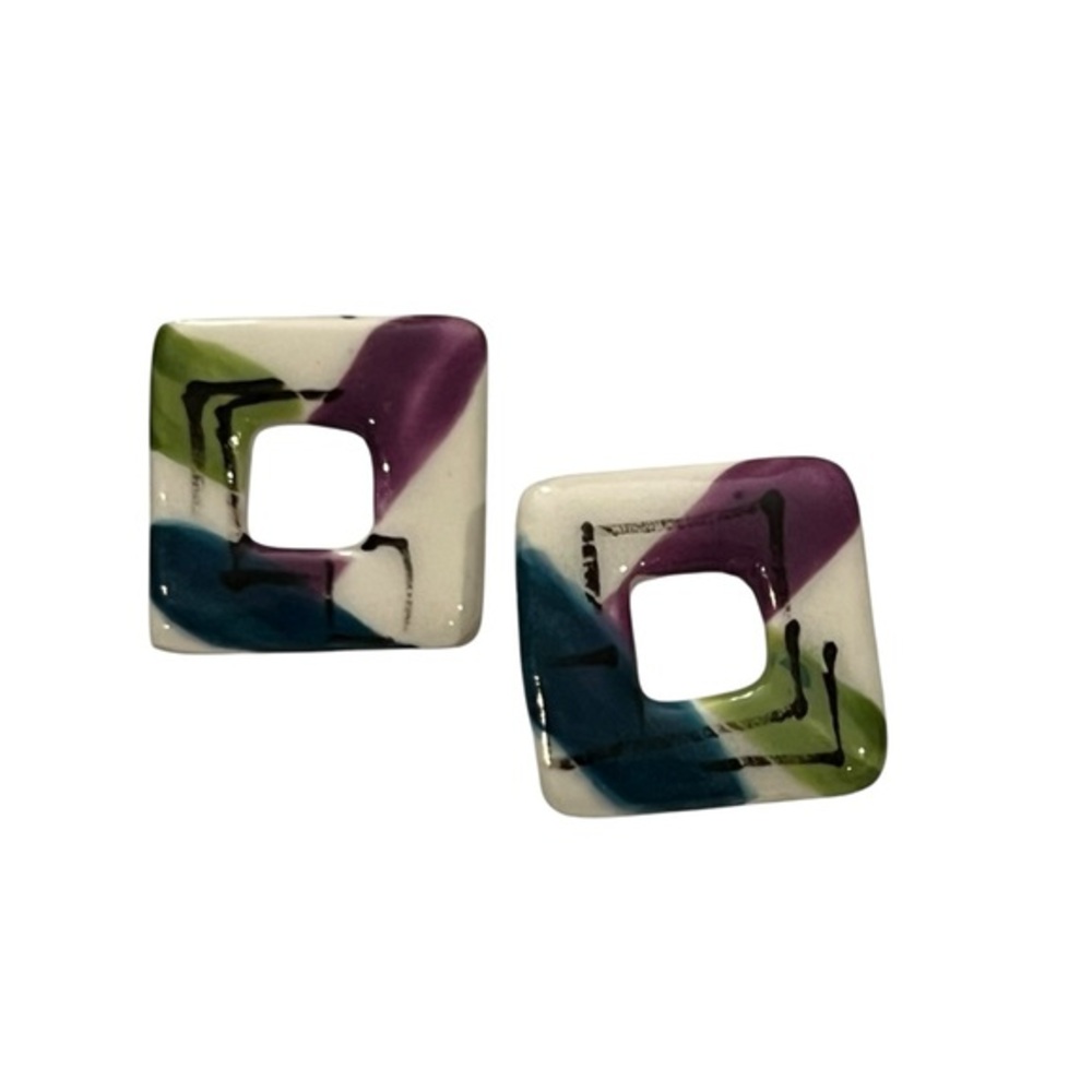 Vintage Pop Art Earrings Acrylic Geometric Posts Squares Colorful‎ Golden Girls